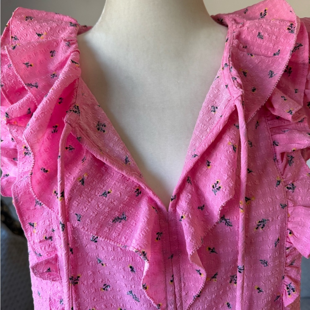 Loft Womens Pink w Blue Flowers Cap Sleeveless Top Size Small - Picture 3 of 6